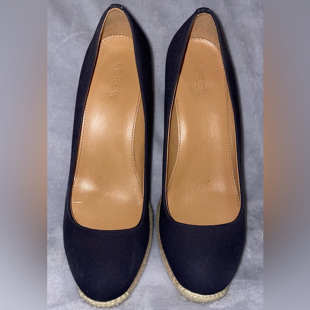 J Crew Women’s Seville Canvas Espadrille Black Wedges Slip Ons - Picture 4 of 11